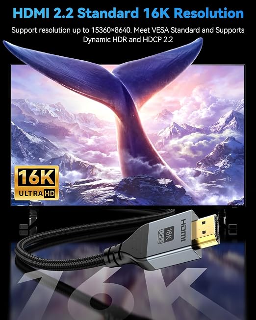 16K 8K HDMI Cable 96Gbps 6.6 FT, Ultra High Speed HDMI 2.2 Cable 16K@60Hz - Image 2