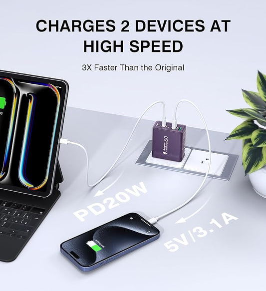 50W USB C Plug, 5-Port Fast Charger Block PD+QC Cube Wall Charging Box Brick - Image 2
