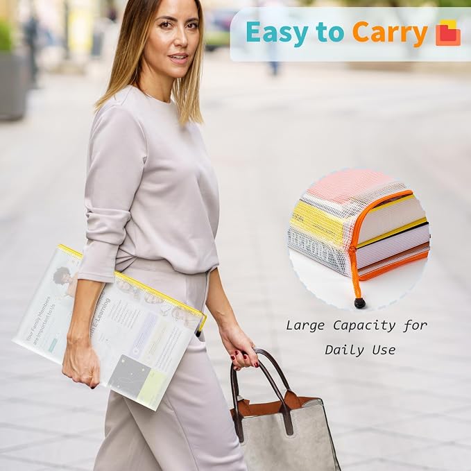 Umriox 48pcs Mesh Zipper Pouch Bags, A4 Size 16 Color Zipper Bags - Image 3