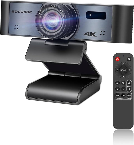 ROCWARE 4K Webcam with Remote, RC16 Computer Camera with Microphone, 1080p by ROCWARE