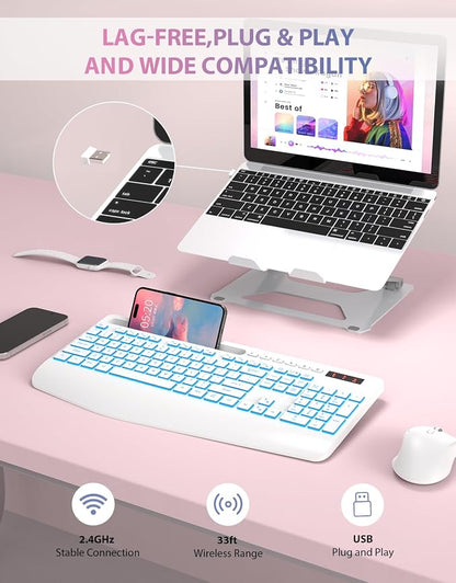 Trueque Wireless Keyboard with 7 Colored Backlits, Phone Holder, Wrist Rest - Image 7
