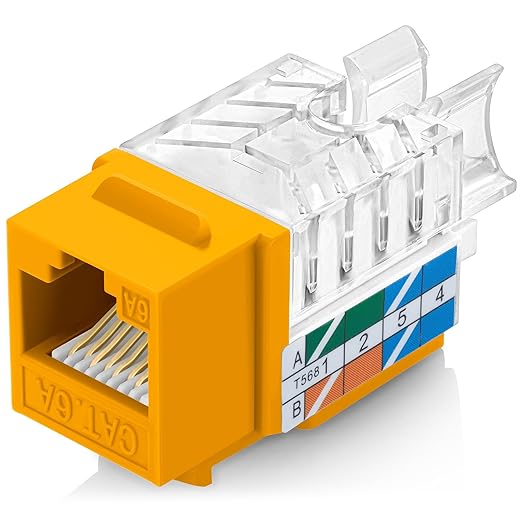 Everest 45° Angled RJ45 Cat6A Keystone Jacks 10-Pack in Yellow by EverestMediaSolutions