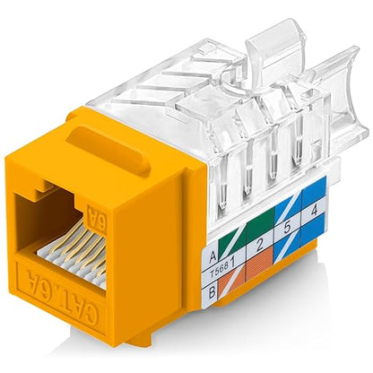 Everest 45° Angled RJ45 Cat6A Keystone Jacks 10-Pack in Yellow by EverestMediaSolutions
