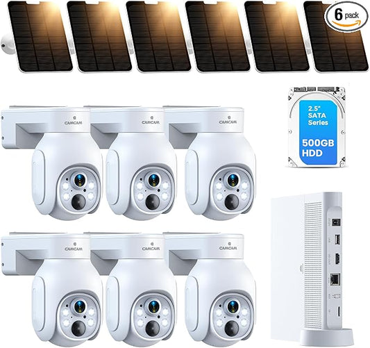 Camcamp Wireless Security Camera System, Solar Powered PTZ 4MP 6 Cam-kit Camera by CAMCAMP