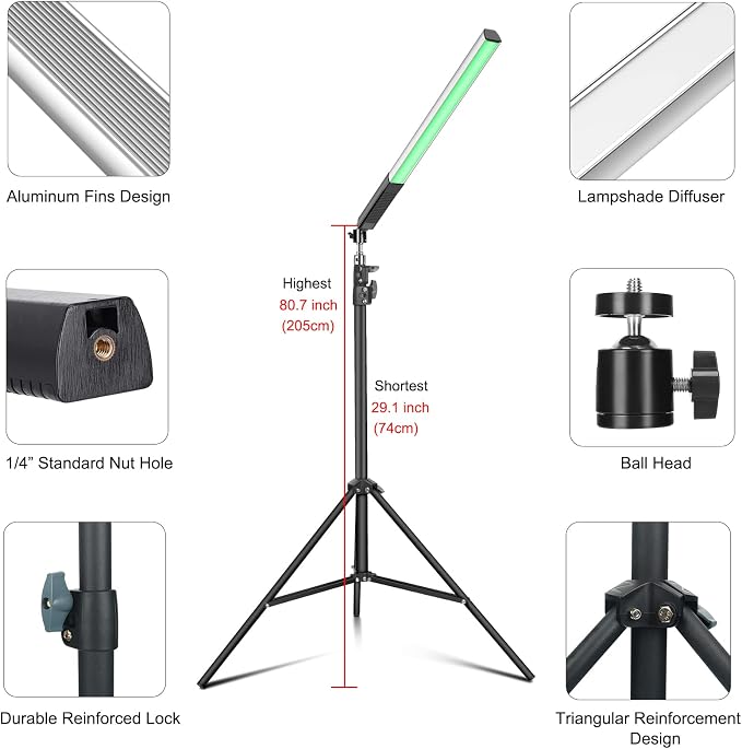 2 Pack RGB LED Video Light Wand Stick, LUXCEO Photography Studio Lighting Kits - Image 2