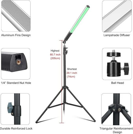 2 Pack RGB LED Video Light Wand Stick, LUXCEO Photography Studio Lighting Kits - Image 2