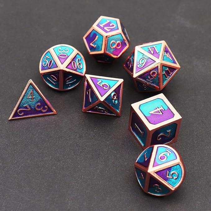 Haxtec Metal DND Dice Set D&D Gifts 7PCS Copper Blue Teal Purple Polyhedral RPG - Image 5
