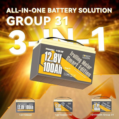 Power Queen 12V 100Ah Group 31 Battery Bluetooth 5.0, Deep Cycle LiFePO4 - Image 2