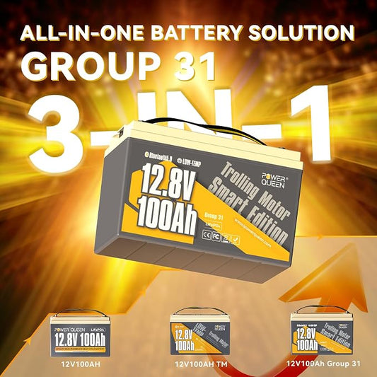 Power Queen 12V 100Ah Group 31 Battery Bluetooth 5.0, Deep Cycle LiFePO4 - Image 2