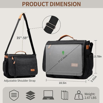ESTARER Men's Messenger Bag 17.3 Inch Upgraded, Water-resistant Canvas Laptop - Image 6