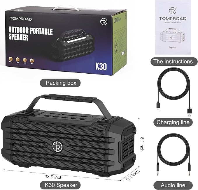 Bluetooth Speaker 120W Peak 80W Portable Wireless Hi-Fi Loud Outdoor IPX6 - Image 7