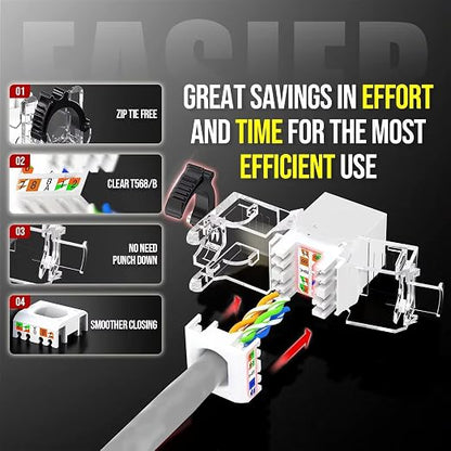 AMPCOM CAT6A UTP RJ45 Keystone Jack 50u Gold Plating Reusable Ethernet Wall Jack - Image 3