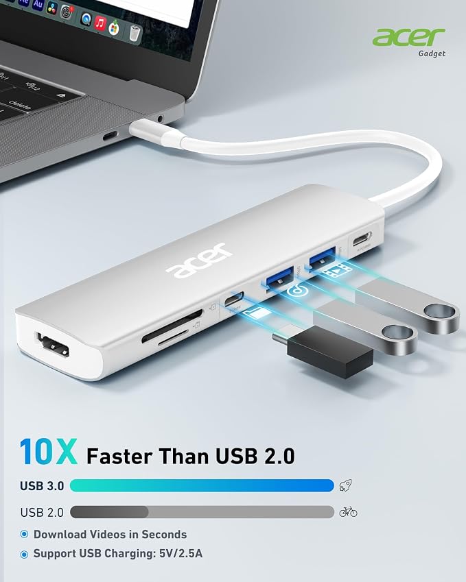 Acer USB C Dock, 7 in 1 USB C to HDMI Hub, 2 USB 3.1 GEN1 and 5Gbps Type-C Data - Image 4