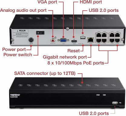 TRENDnet 8-Channel UHD PoE NVR, TV-NVR1508, H.264/H.265 4K, Supports one 4K - Image 5