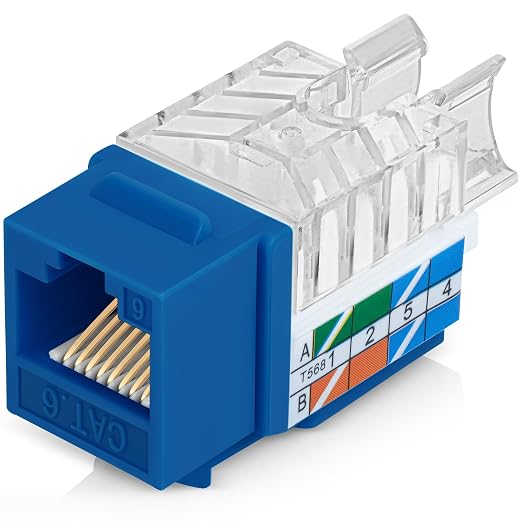Everest 45° Angled RJ45 Cat6 Keystone Jacks 10-Pack in Blue by EverestMediaSolutions