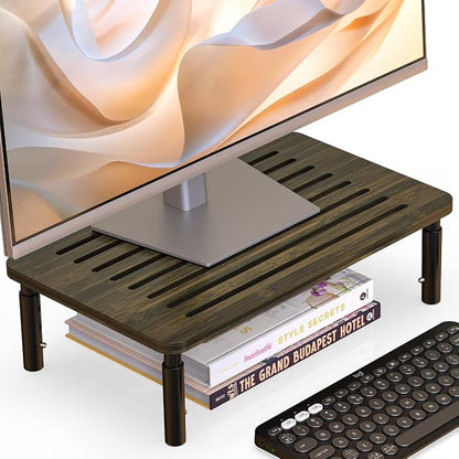 Bamboo Monitor Stand Riser, 4 Adjustable Height, 15.55x9.25 Laptop Stand by WELLWENG