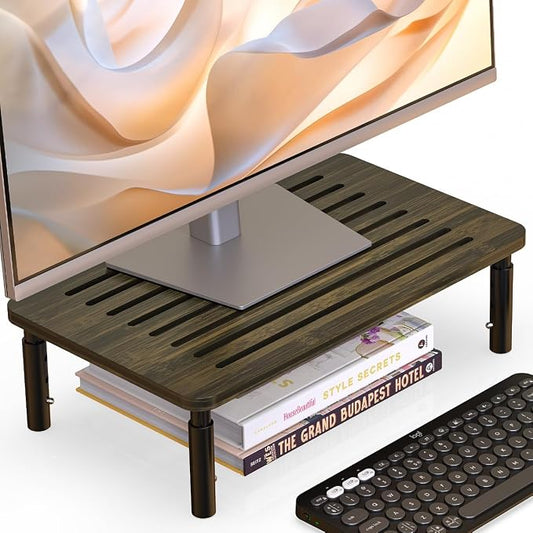 Bamboo Monitor Stand Riser, 4 Adjustable Height, 15.55x9.25 Laptop Stand by WELLWENG