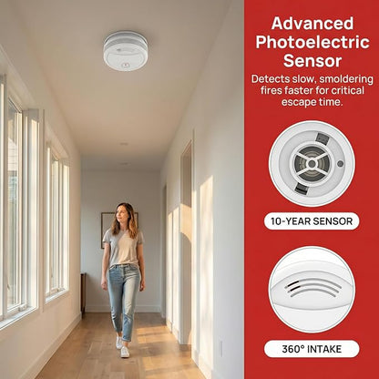 9 Pack Photoelectric Smoke Detector, 10-Year Battery Operated Fire Alarm - Image 4
