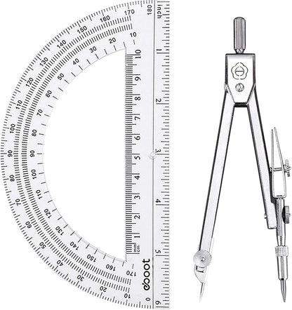 Drawing Compass and 6 Inch Protractor, Student Geometry Math Set by eBoot