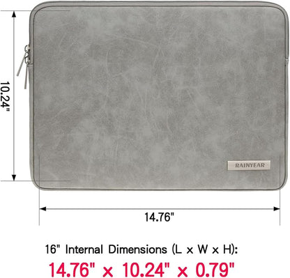 RAINYEAR 16 Inch Laptop Sleeve PU Suede Leather Case Protective Padded Zipper - Image 3