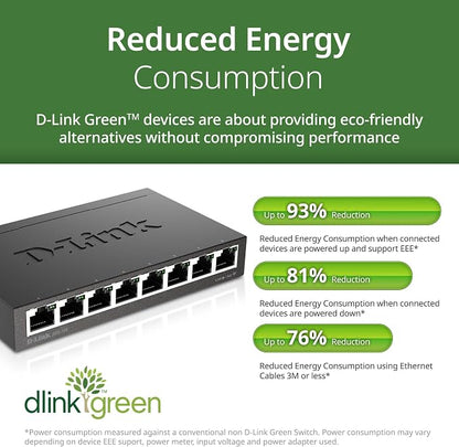 D-Link DGS-108, 8 Port Gigabit Ethernet Switch Unmanaged, Network Splitter - Image 2