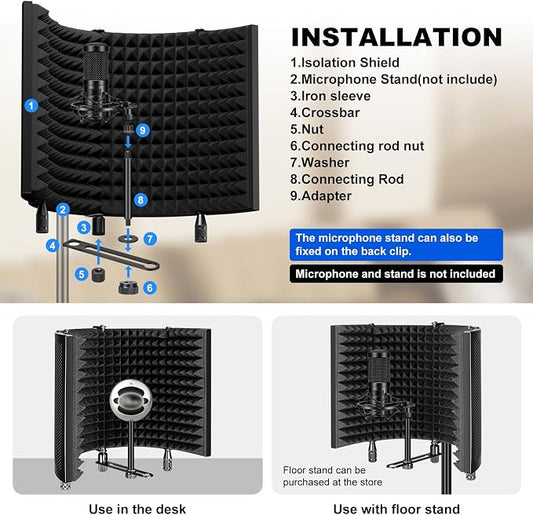 Aokeo Studio Recording Microphone Isolation Shield, Pop Filter.High density - Image 2