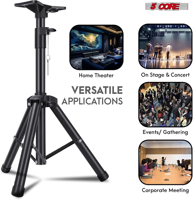 5Core Speaker Stand Tripod Floor Adjustable 24-36 Inch Short DJ Studio Monitor - Image 2