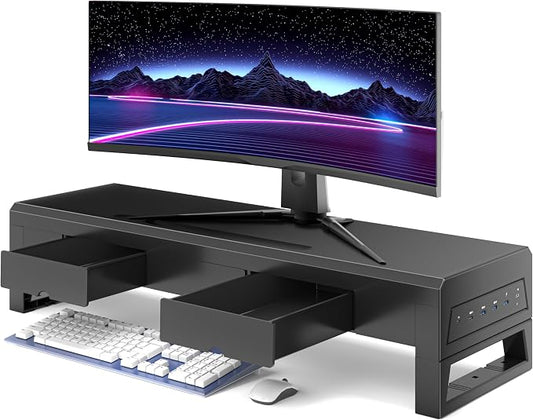 Computer monitor stand with three drawer ，22W charging, 2 USB 3.0, and 1 USB by Unknown