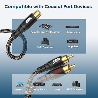 EMK RCA Splitter 2 Male to Female Extension Cable Dual Shielding Gold Plated - Image 3