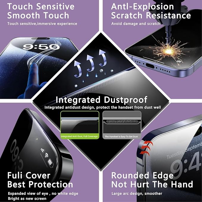 Privacy Screen Protector for iPhone Air 6.5-Inch, Auto Dust Removal, 9H - Image 4