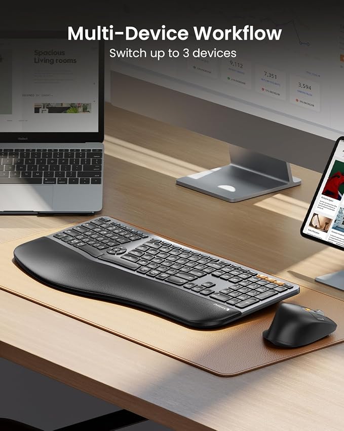 ProtoArc Ergonomic Keyboard Mouse, EKM01 Plus Full Size Wireless Bluetooth Ergo - Image 6