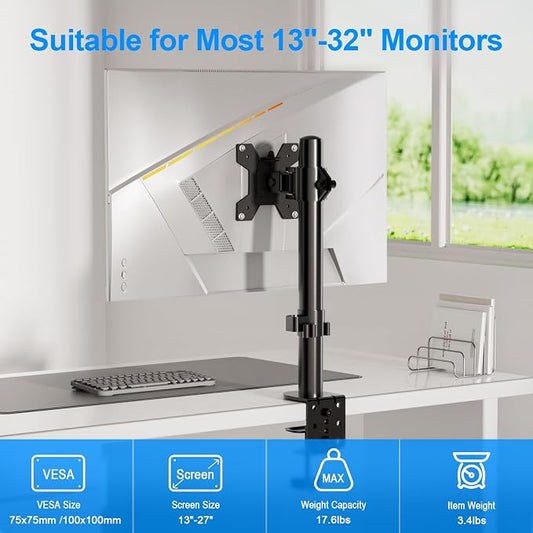H&C Single Monitor Stand for 13-27" Monitors up to 17.6lbs, Adjustable Heights - Image 2