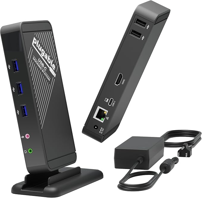 Plugable USB-C Dock with 4K HDMI and 60W Charging, Compatible with Thunderbolt by Plugable