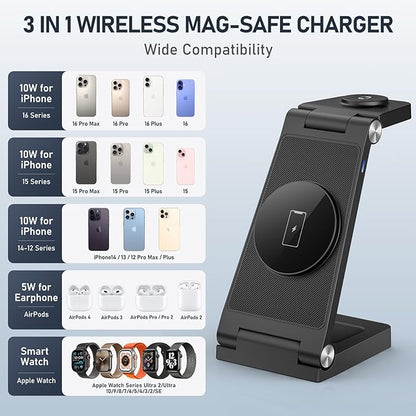 Magnetic Wireless Charger Stand, 3 in 1 Foldable Wireless Charging Station - Image 5