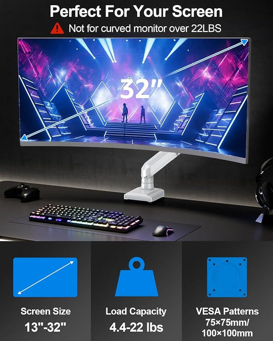 Single Monitor Arm Fits up to 32 Inch Computer Screens, Holds 4.4-22lbs - Image 2