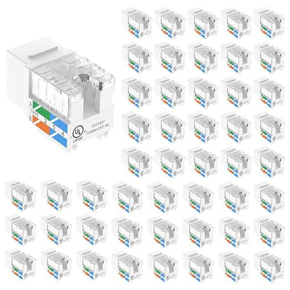 VCE Cat6 RJ45 Keystone Jacks UL Listed 50-Pack, Punch Down Ethernet Wall Jack by VCE