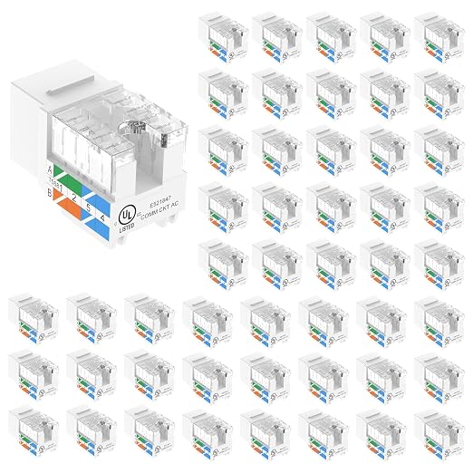 VCE Cat6 RJ45 Keystone Jacks UL Listed 50-Pack, Punch Down Ethernet Wall Jack by VCE