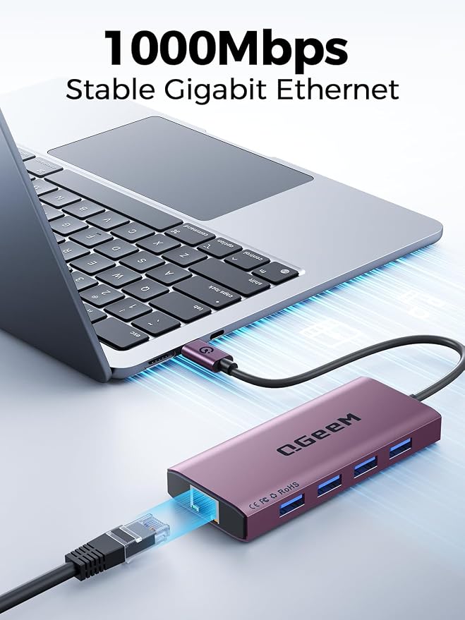 QGeeM USB C Hub Ethernet, 9 in 1 USB Type C Hub HDMI Multi-Port Converter - Image 6