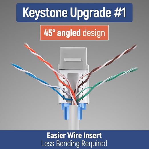 Everest 45° Angled RJ45 Cat5e Keystone Jacks 50-Pack in Gray - Image 3