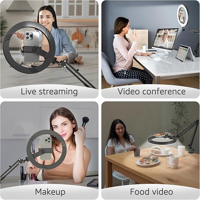 10" LED Ring Light with Overhead Phone Stand, CRI≥95 1200lm Dimmable Lighting - Image 8