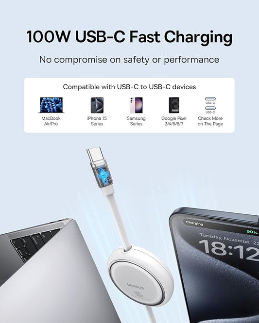 Baseus USB C to USB C Cable, 100W Retractable USB C 5A Fast Charging Cable - Image 2