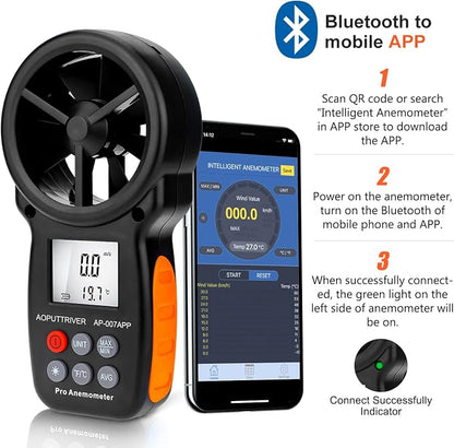 Digital Anemometer Bluetooth, Air Flow Velocity Meter Measuring Wind - Image 4
