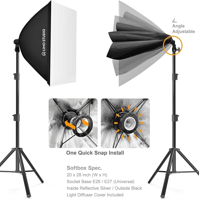 LimoStudio 1600W Output Remote Control, 20 x 28 inch Softbox Continuous - Image 5
