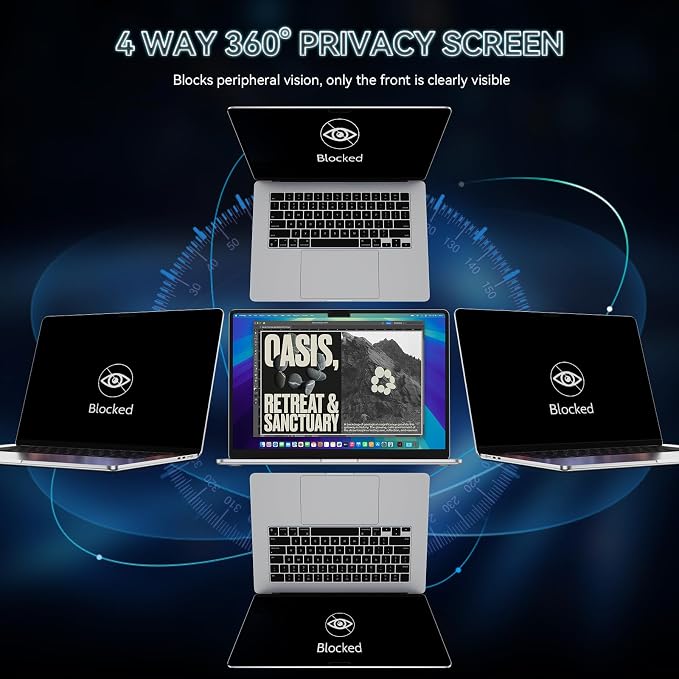 360° Privacy Screen for MacBook Air 13.6/13 Inch, 4 Way Privacy Anti Glare Blue - Image 2