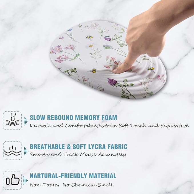 Floral Ergonomic Mouse Pad Wrist Support, Pretty Flowers Mouse Pad - Image 4