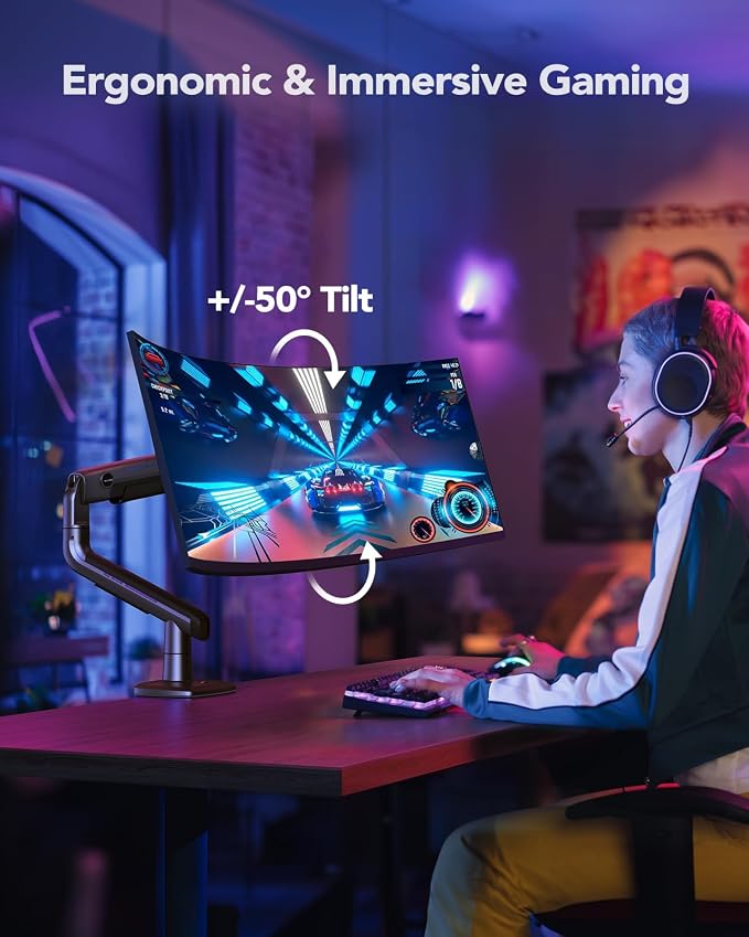 HUANUO Heavy Duty Monitor Arm for Ultrawide Screens up to 49", Holds 40 lbs - Image 7