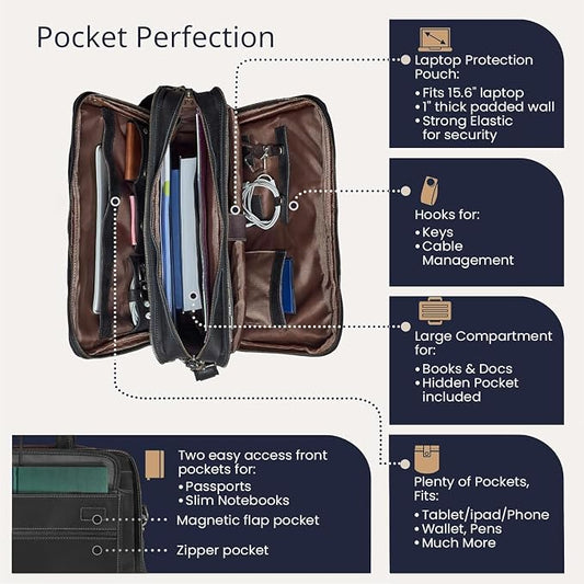 Luxorro Full Grain Leather Briefcase - Image 2