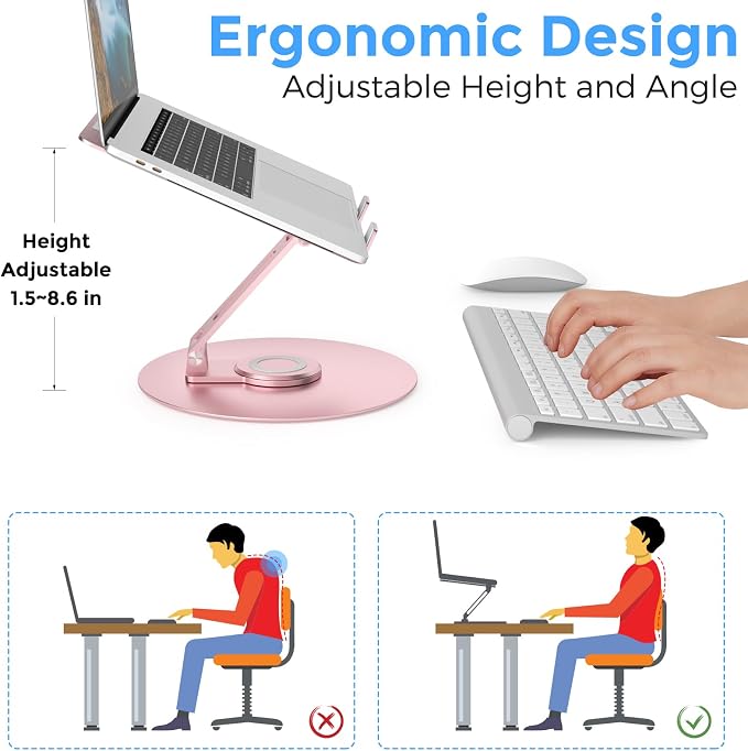 Swivel Laptop Stand for Desk, Adjustable Height Aluminum Computer Stand - Image 6