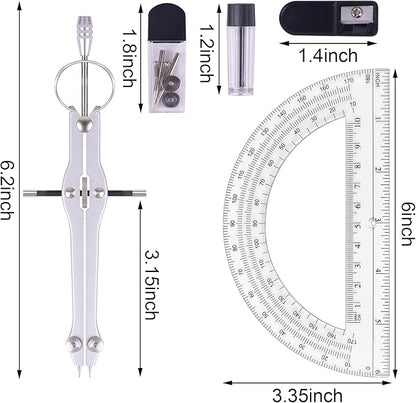 Unjoo Compass and Protractor Set, Professional Drawing Compass Tool, Metal - Image 2