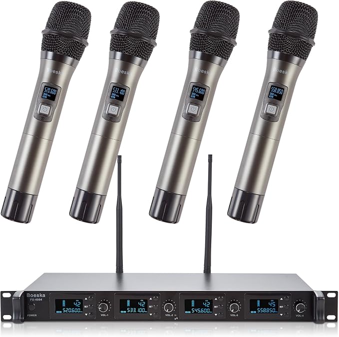 Wireless Microphone System, 4-Channel UHF Wireless Mic, Fixed Frequency Metal - Image 9
